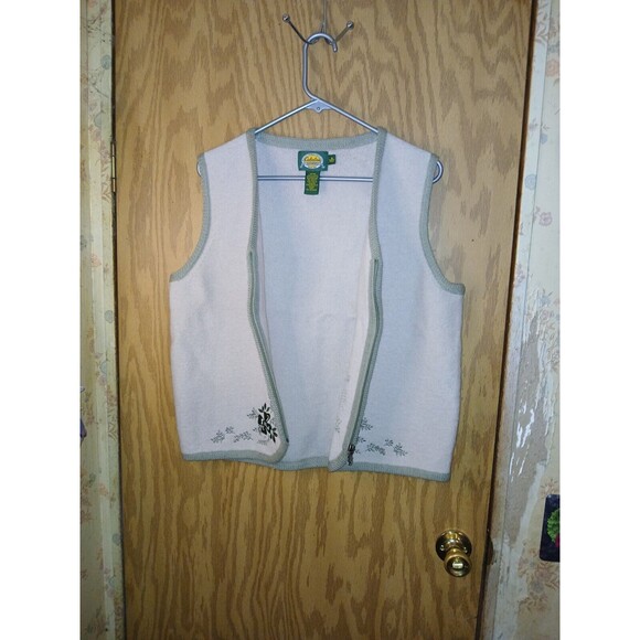 Cabela's Zip Up Vest 100% Wool Beige Floral Embroidery Women Size Medium Vintage - Picture 11 of 16